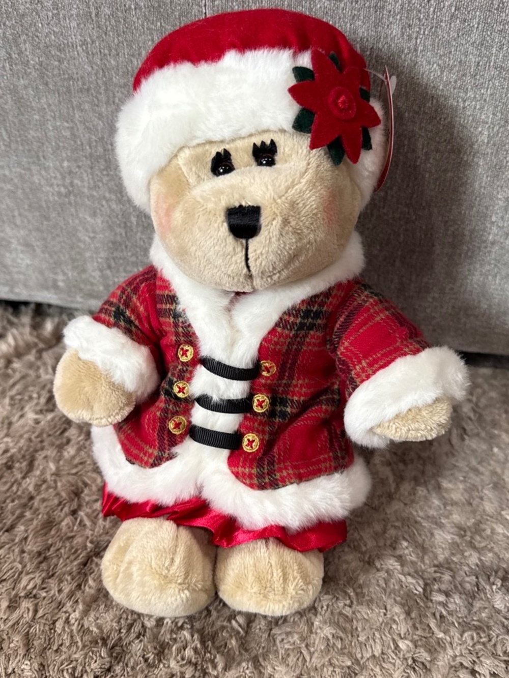 Starbucks Bearista Holiday Plush Bear 2009 Red Plaid Outfit Beige White NWT